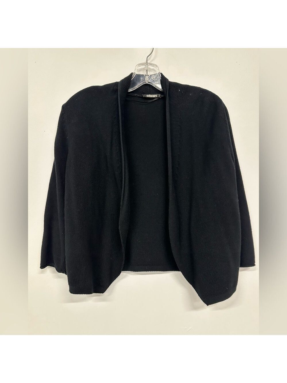 Olsen black cotton open cardigan size 4 relaxed fit 3/4 sleeve
Capsule Wardrobe